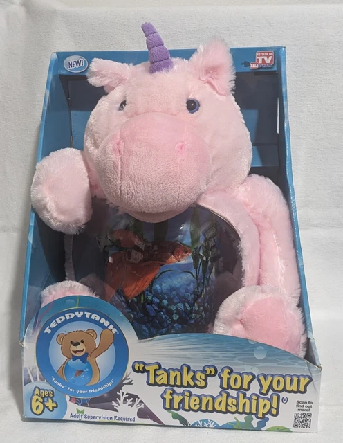 Teddy Tank Plush Pink Magical Unicorn Fish Bowl Pal - New - See Photos