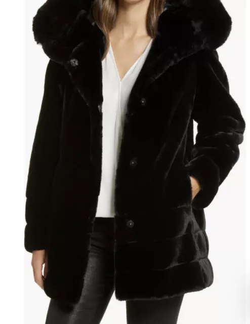 Gallery New York 3XL Faux Fur Hooded Coat Black $240