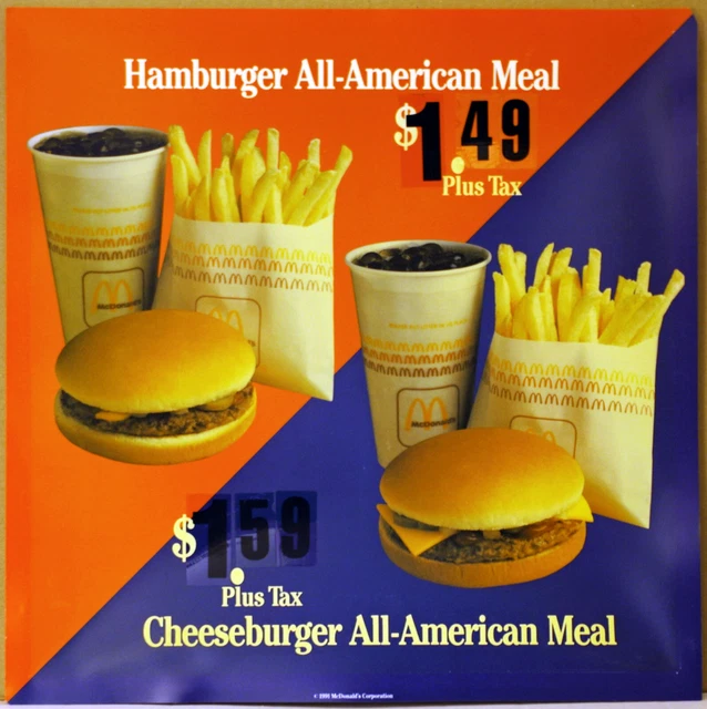 1991 MCDONALD'S ALL American Burger Fries Coke Meal Vtg Translite Sign