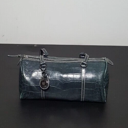 Dooney & Bourke Green Nile Croc Embossed Leather Barrel Bag Purse Tote Nice