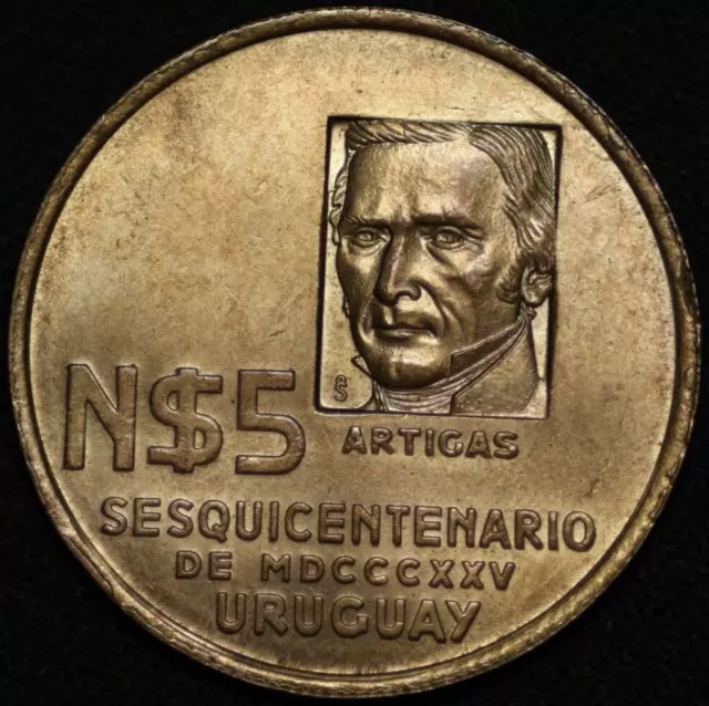 URUGUAY ~ 1975 ~ 5 Nuevos Pesos ~ AU ~ Quality World Coin ☘️ V -#612 ☘️
