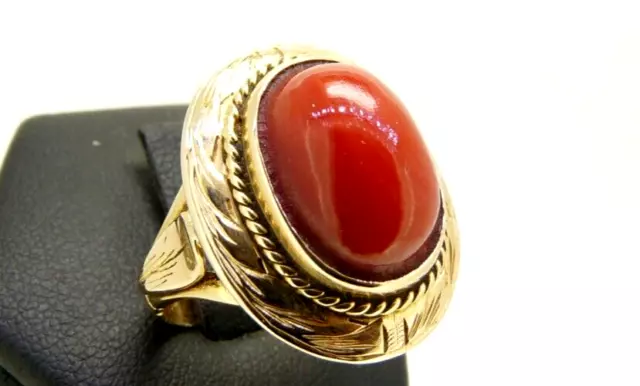 Bague Vintage Ans '50 IN Or Massif 18K Avec Bobine De Corail Rouge Italie