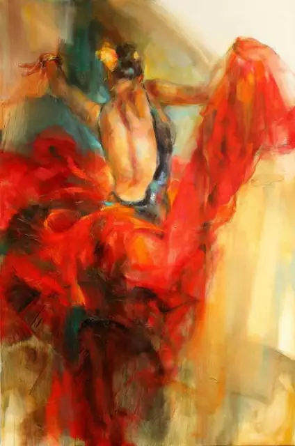 CHOP1078 abstract dancing red dress girl hand painted oil painting art on canvas