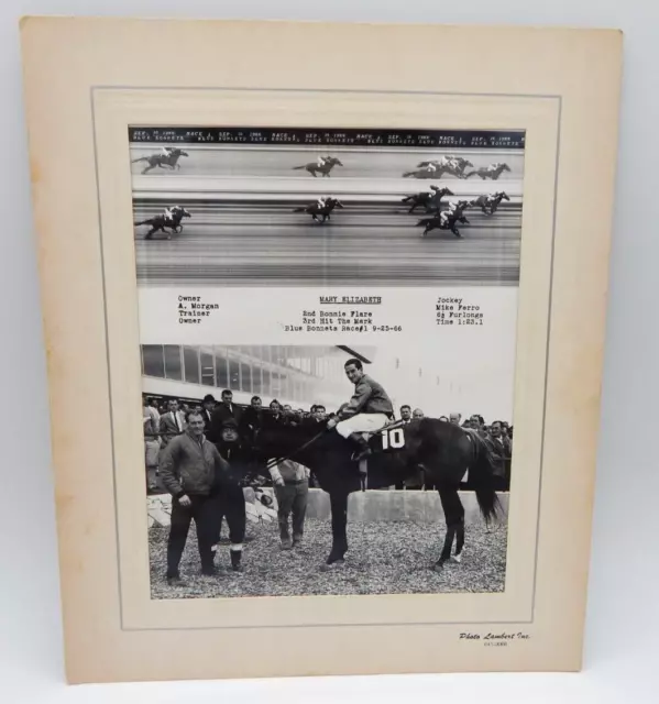 Vintage 1966 Blue Bonnets Race Track Horse Racing Photo B&W Matted 11" X 13"