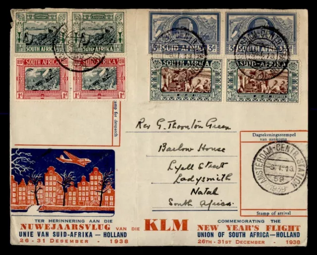 DR WHO 1939 SOUTH AFRICA FIRST FLIGHT NEW YEAR KLM TO NETHERLANDS j95206