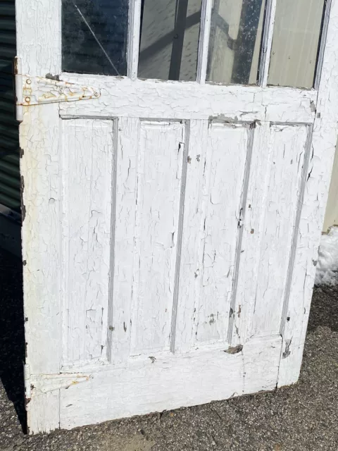 C.1910 BARN DOOR w/ Glass & 3 Hinges ~ 89 3/4"H x 48" Heavy Duty, 1 1/2" Thick 3