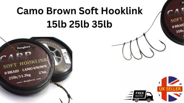 Soft Hook Link Carp Fishing Line 8 Braid Line for Hair Rigs 20m Camo Brown 3