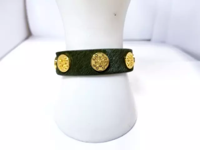 Rustic Cuff Genuine Leather Bracelet - Green & Gold