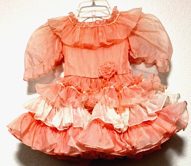 Vintage Pageant Dress Girls Size 4 Ruffled Shimmery Party Tiered Full Circle