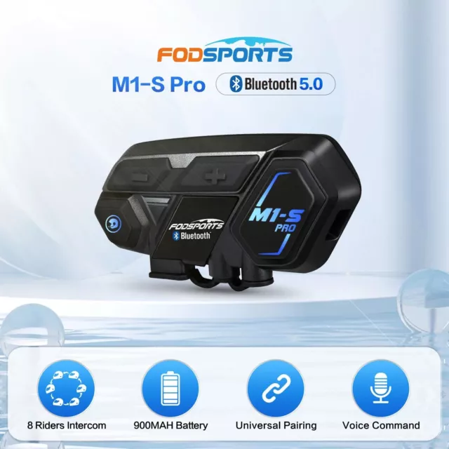 M1-S PRO Motorcycle Intercom 8 Way Bluetooth Headset Helmet 2000M BT Interphone