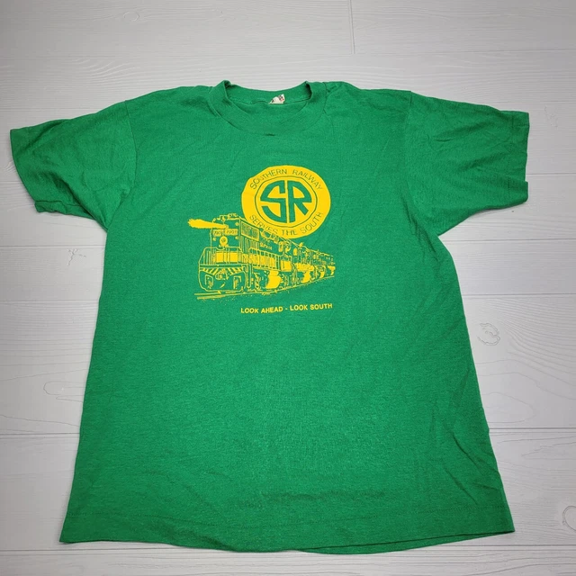Vintage 70s 80s Screen Stars Southern Railway Green Tshirt Size Medium