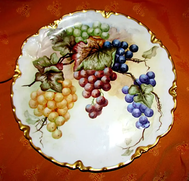 antique Victorian Haviland Limoges hand painted charger gold rim grapes France