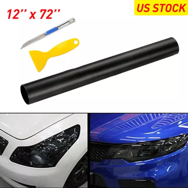 12"x72" Gloss Dark Black Smoke Headlight Taillight Fog Light Tint Film Vinyl