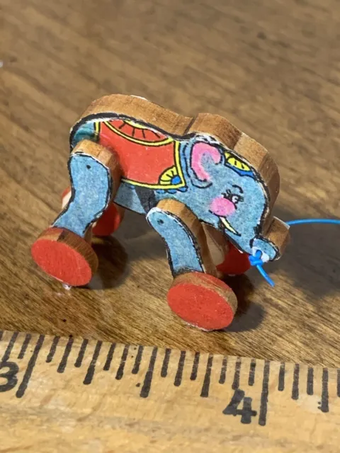 Artist made Hand Painted Detailed Wooden Elephant Pull Toy Dollhouse 1:12 2