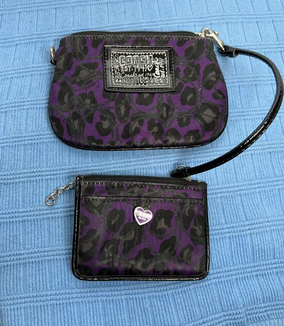 Coach Purple Poppy Daisy Ocelot wristlet and wallet