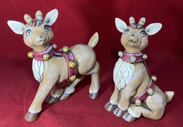 Vintage Set Of 2 Kitschy Ceramic Hand Painted Reindeer