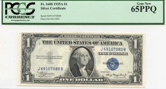 1935A  $1 Silver Certificate FR#1608 PCGS Gem 65PPQ
