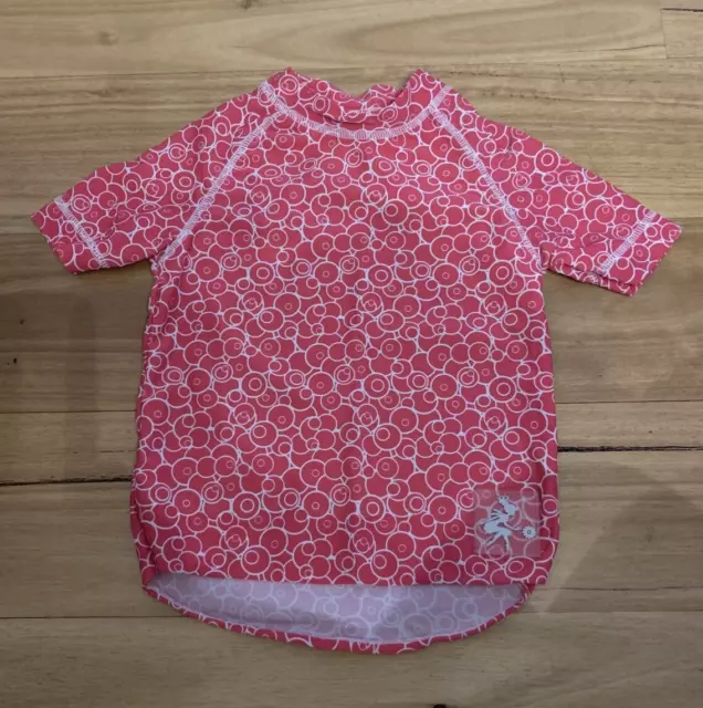 Ouch Baby Girl's Rash Top Size 1 Pink & White Short Sleeve Rashie Rash Vest