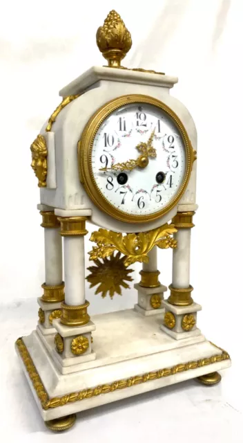 Antique French Alabaster And Ormolu Mounted Mantel Clock In Working Order