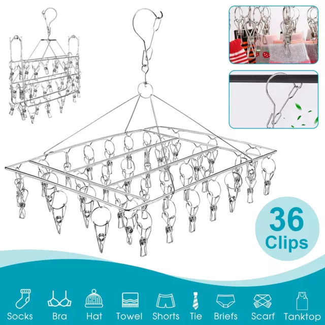 Edelstahl Sockentrockner Wäschespinne Kleiderbügel Trockengestell 36 Klammern DE