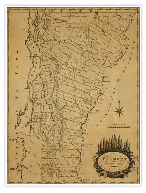 Political County Map of Vermont circa 1795 - 18 inches x 24 inches