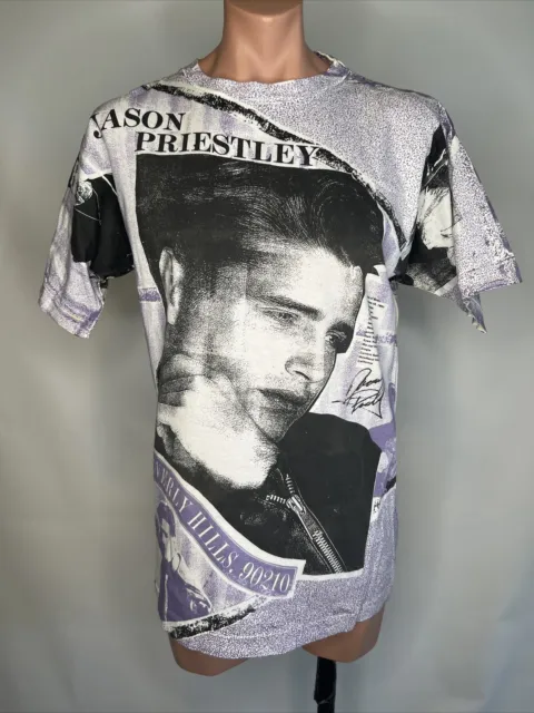Vintage Jason Priestley BRANDON Beverly Hills 90210 All Over Print T-Shirt Sz L