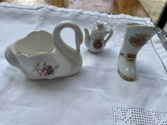 Vintage Royal Albert Bona China Miniature Swan , Jug, Minature Boot, Shoe 3