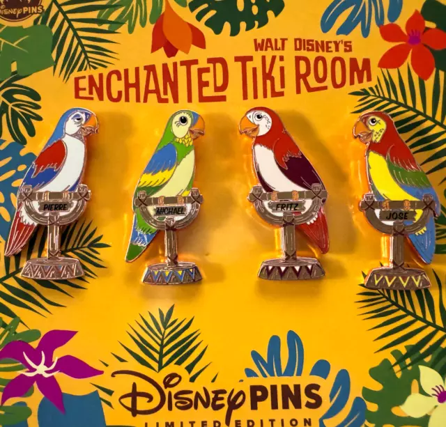 Disneyland Pin Set Enchanted Tiki Room 60th Anniversary 4 Host Parrots LE 2500