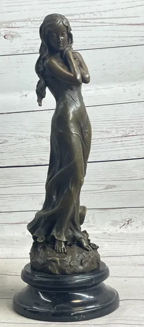 Mesmerizing Art Deco Woman Bronze Figure Handmade Sculpture Hot Cast, European