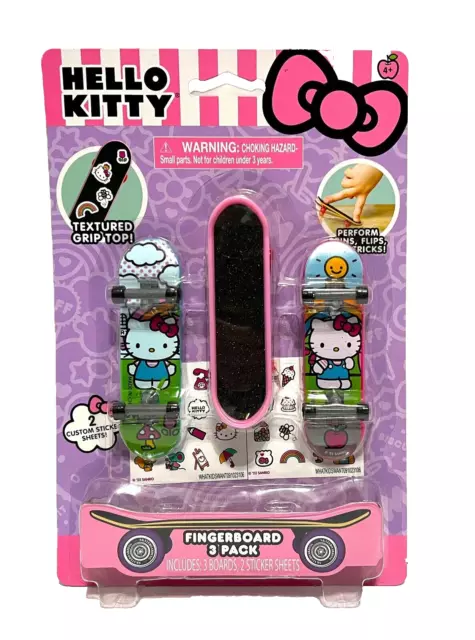 Sanrio Hello Kitty 3 Pack Fingerboards Skateboards with 2 Sticker Sheets NEW