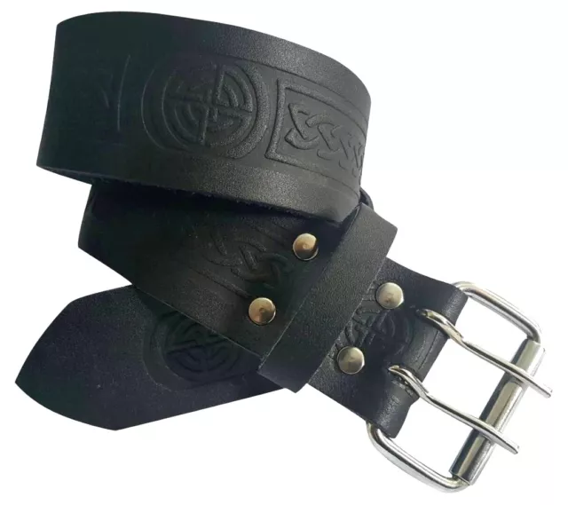 Leather Kilt Belt For Scottish Kilt Highland Black Embossed Scotish Handmade