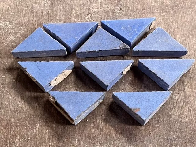Antique Victorian Maw & Co 1.25 x 1” Blue triangle Encaustic Floor Tiles Reclaim