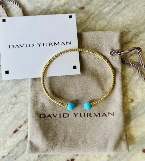 DAVID YURMAN Solari 18K Yellow Gold Cuff Bracelet with Turquoise Size M COA