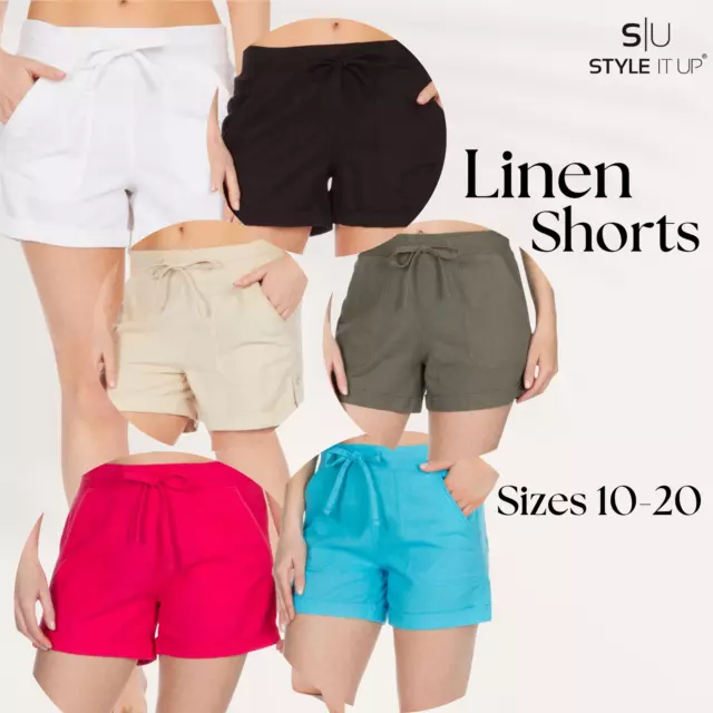 Womens Ladies Linen Shorts Hot Pants Summer Casual Holiday Beach Chino Cargo