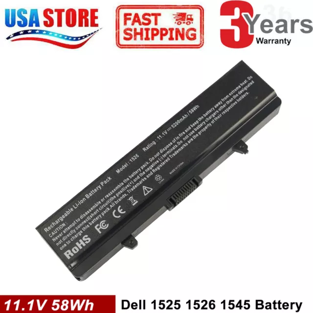 Battery for Dell Inspiron 1525 1526 1545 1546 1440 1750 GW240 X284G RN873 RU586