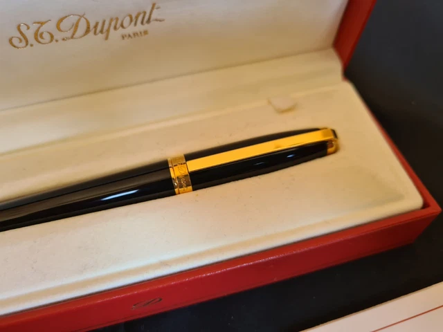 Stylo Roller Dupont En Laque De Chine - Or Plaqué - Avec Écrin & Papiers (Occasion)