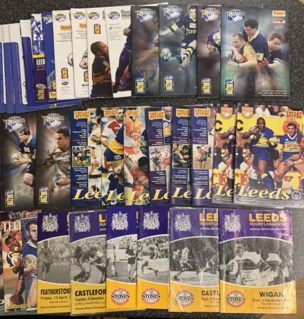 34 x OFFICIAL LEEDS RHINOS HOME MATCH DAY PROGRAMMES  1987 - 2001 Seasons