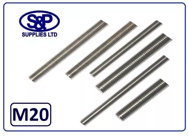 M20 - 20Mm Stainless Steel Studding Threaded Bar Studs St/St 100Mm To 350Mm Long