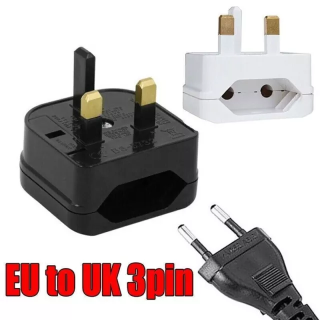 EU European Euro Europe 2-Pin To 3-Pin - UK Travel Plug Socket Converter Adapter