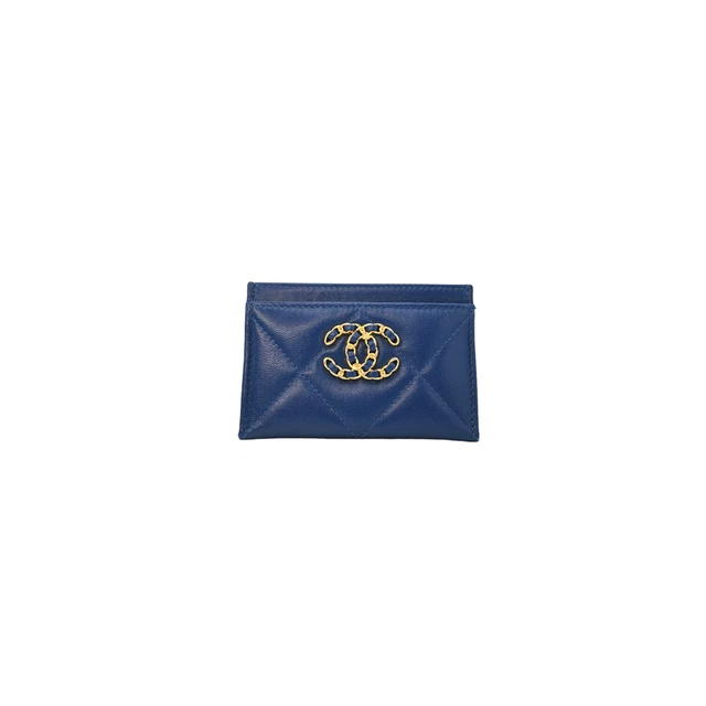 Chanel 19 Quilted Goatskin Card Holder Dark Blue