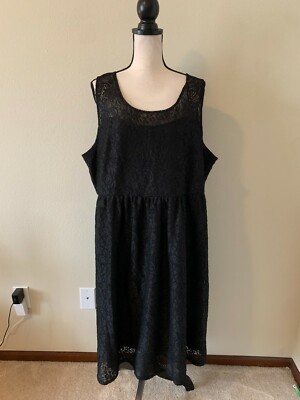 LANE BRYANT Women Plus Size 22 Black Floral Lace Scoop Neck Fit & Flare Dress