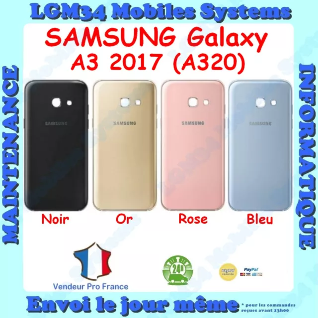 Vitre Arriere Coque Cache Batterie Samsung Galaxy A3 2017 (A320) Adhesif Et Logo