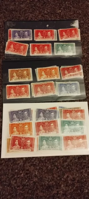 Kgvi Coronation Stamps 21 Mint Unchecked Untouched Sets On 3 Stock Cards