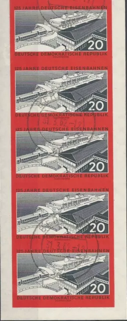 DDR MiNr 805 B gestempelt im Fünferstreifen mit Plattenfehler PF I