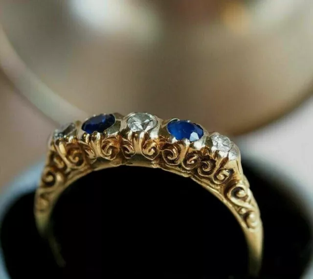 1.50Ct Sapphire Early Retro Era Vintage Filigree Estate Ring 14K Yellow Gold FN