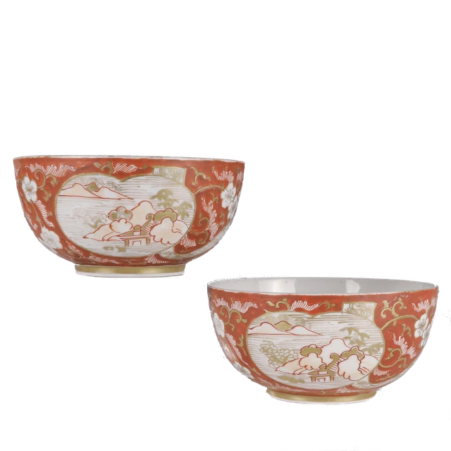 Nice pair of Japanese rouge de fer porcelain bowls, early 18th century.