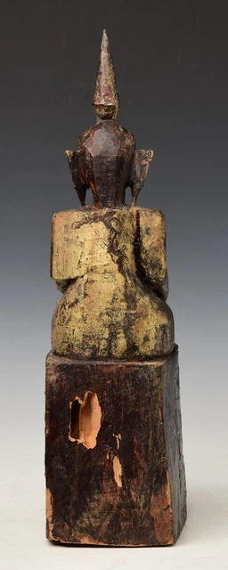 18th Century, Shan, Antique Tai Lue Burmese Wooden Seated Buddha 8