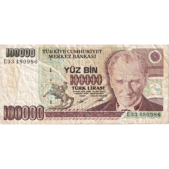 [#149826] Turkey, 100,000 Lira, KM:206, VF(30-35)