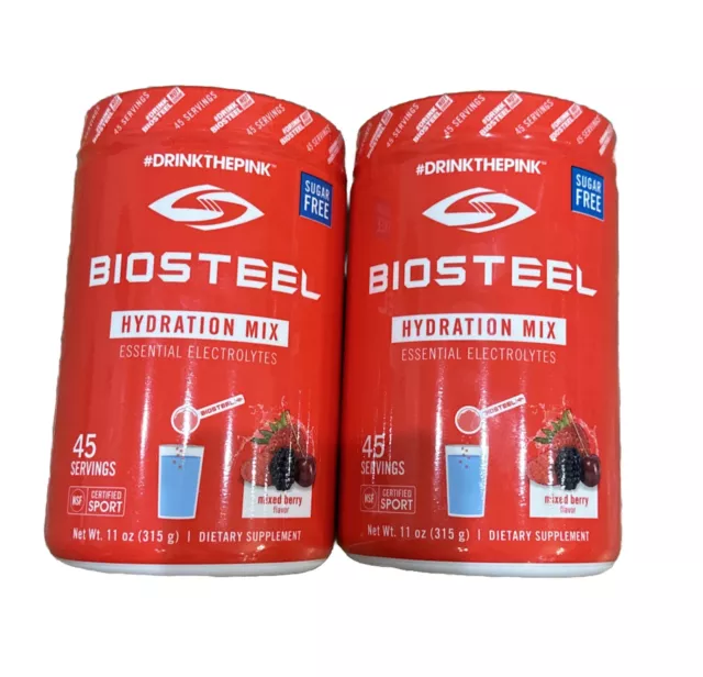 🔥2 Pack🔥 BioSteel Mixed Berry Flavor Zero Sugar Hydration Drink Mix 45 Serv