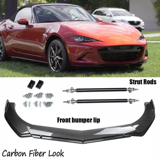 For Mazda MX-5 Miata 2006-2022 Carbon Fiber Front Bumper Lip Splitter+Strut Rods